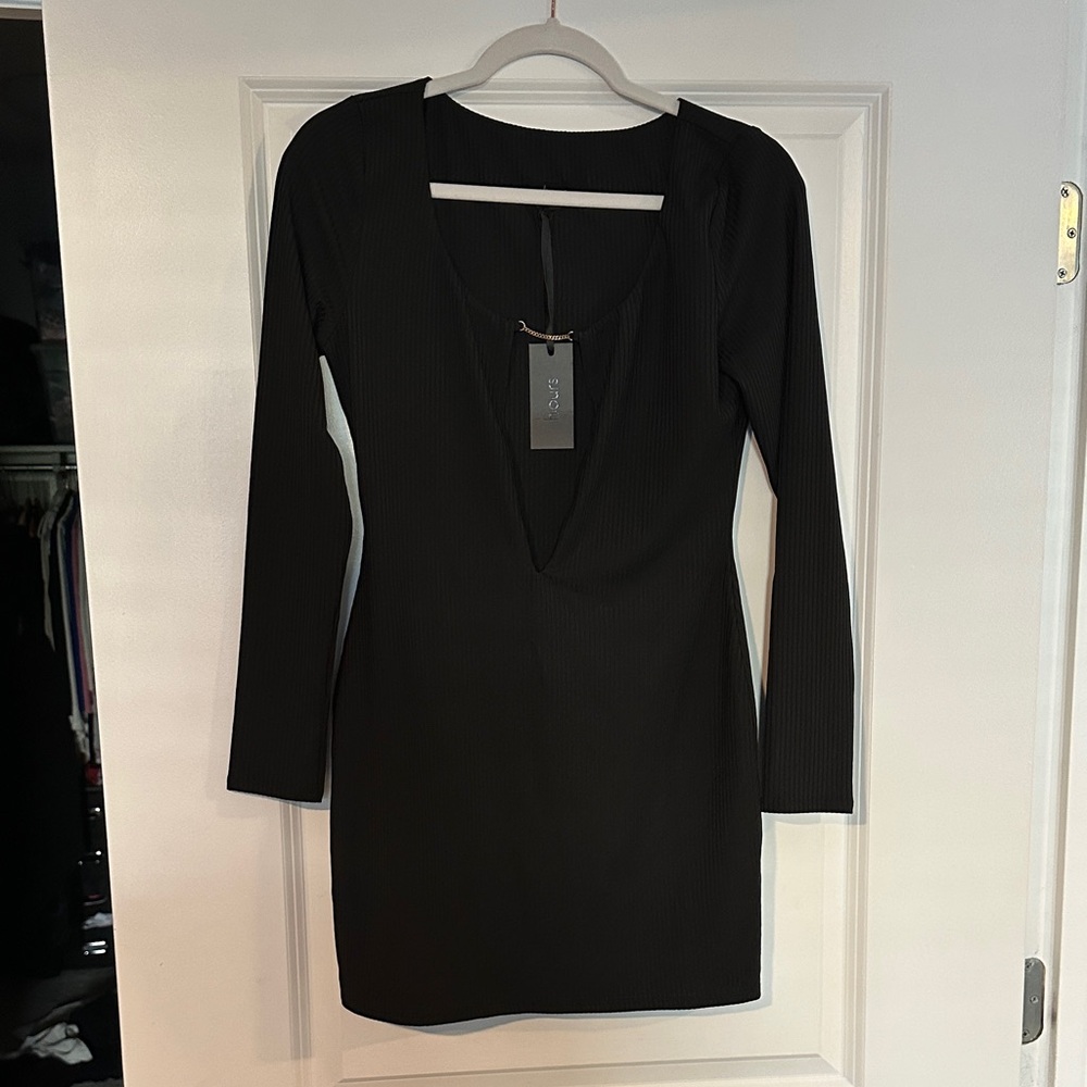 H:ours Long Sleeve Plunge Dress NWT